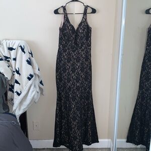 Black lace floor length mermaid style formal dress